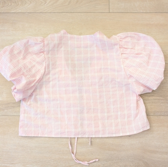 Petal And Pup Puff Sleeve Pink Blouse Medium Gingham Feminine - Picture 2 of 5